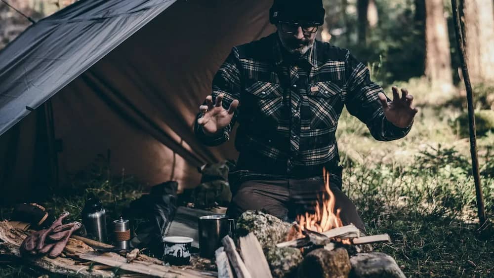camping, campfire, Flanellhemd, Draußen, Zeltseite